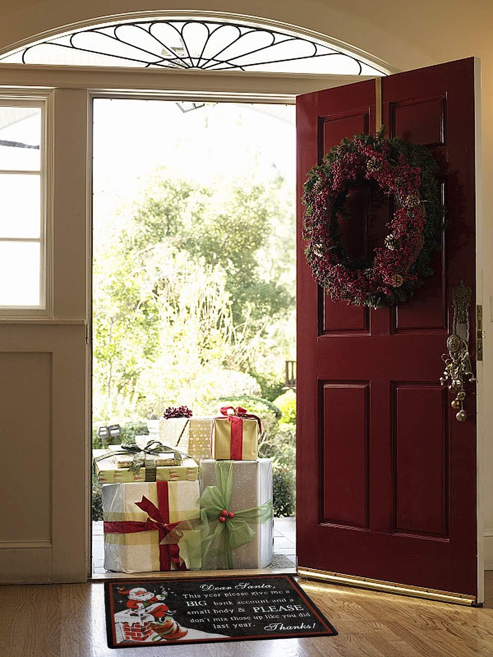 Santa Clause Print Christmas Door Mat Indoor Outdoor Entry Way Doormat for Front Door Patio Anti Slip Rubber Entrance Door Mats Xmas Holiday Decor (Christmas Mat-E)