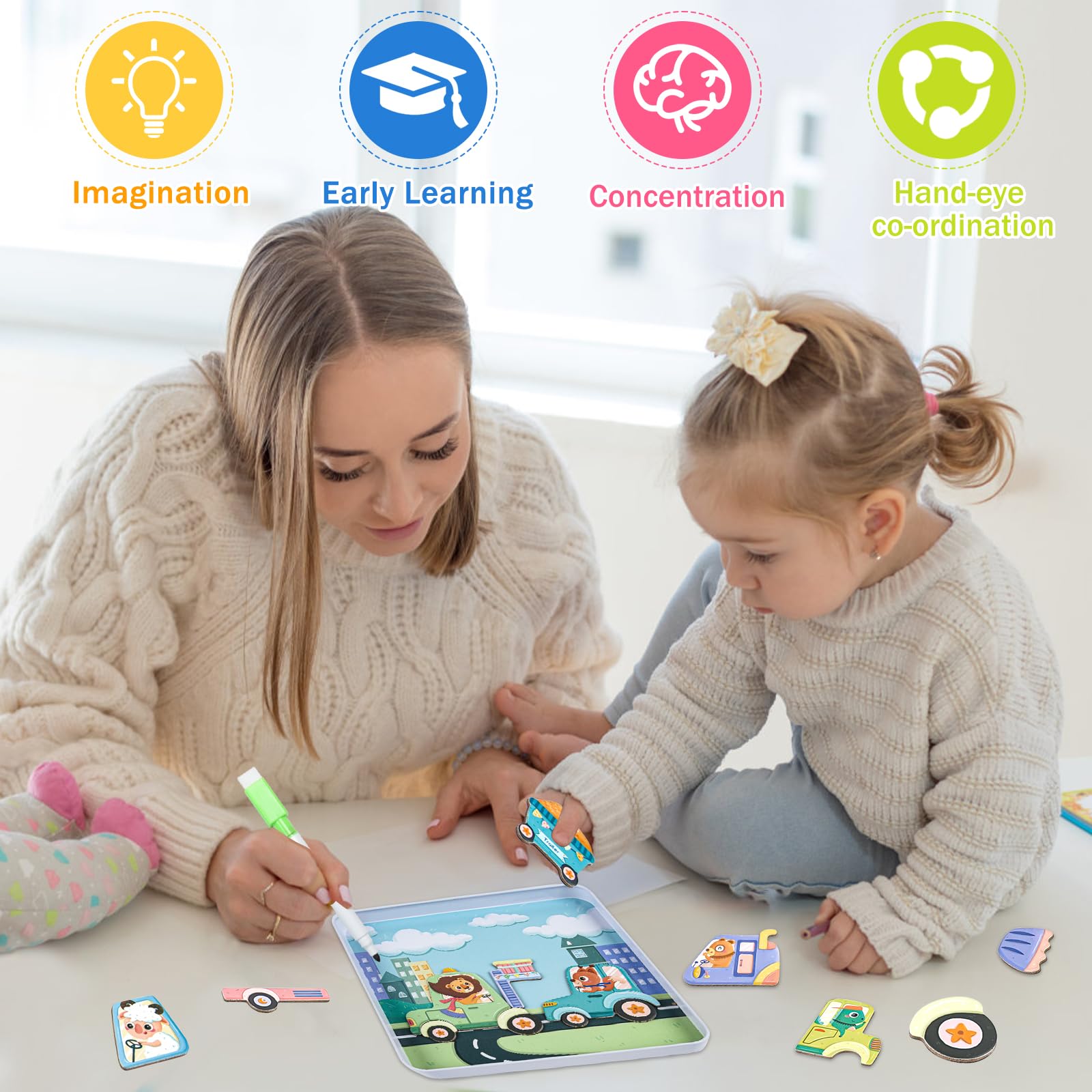 Jouet éducatif 3 Ans Jeu Construction Magnétique STEM MATCH - 40 Pièces - Boîte Fer Portable - Enfants 3 Ans Et Plus Tiles Magnétiques Voyage