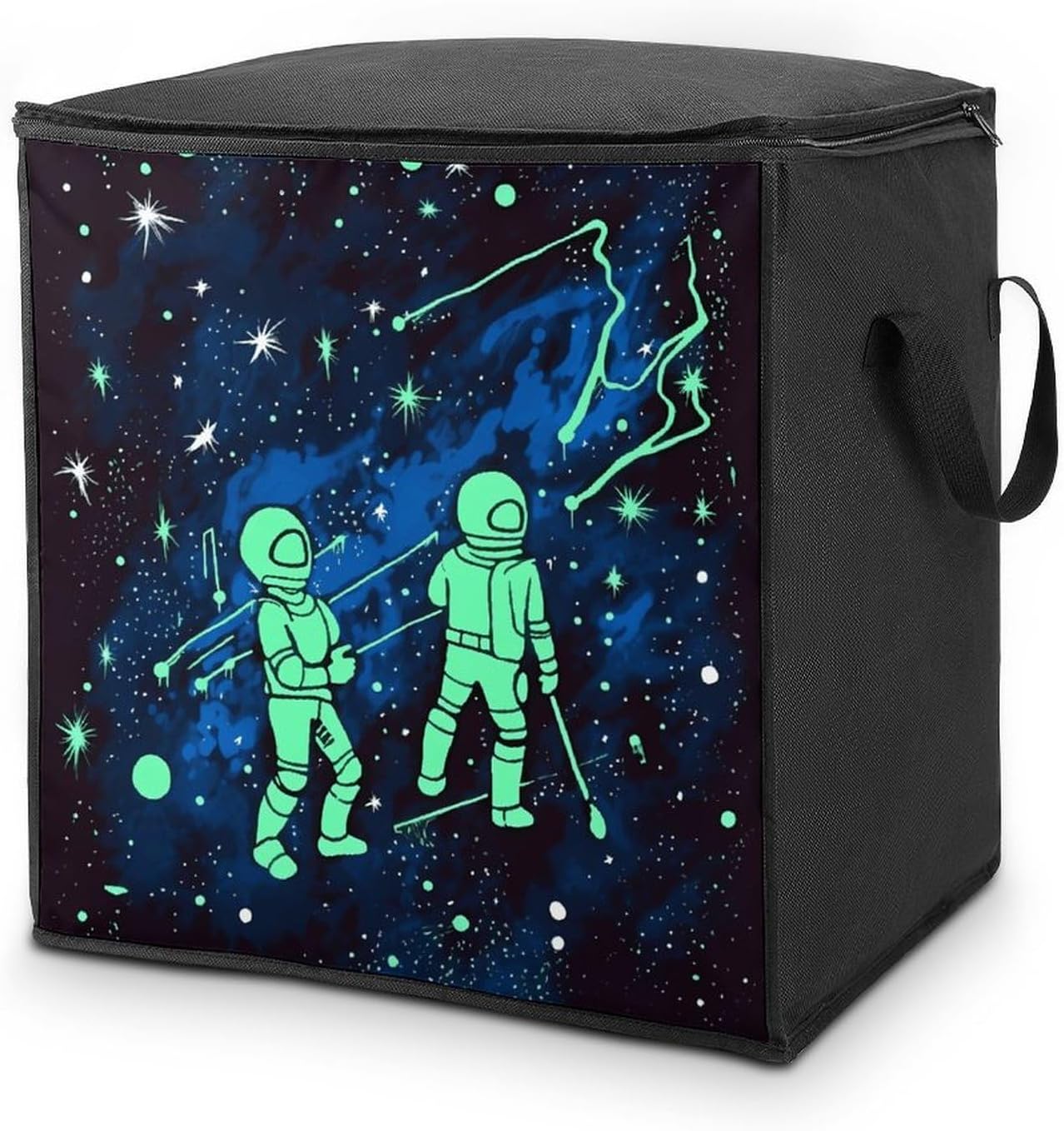 Glow in The Dark Storage Bag with Zippers And Handle Extra Large Bedding Comforter Storage Bag Foldable Blanket Storage Bags Fabric Moving Bags for Closet Organizer (70L)