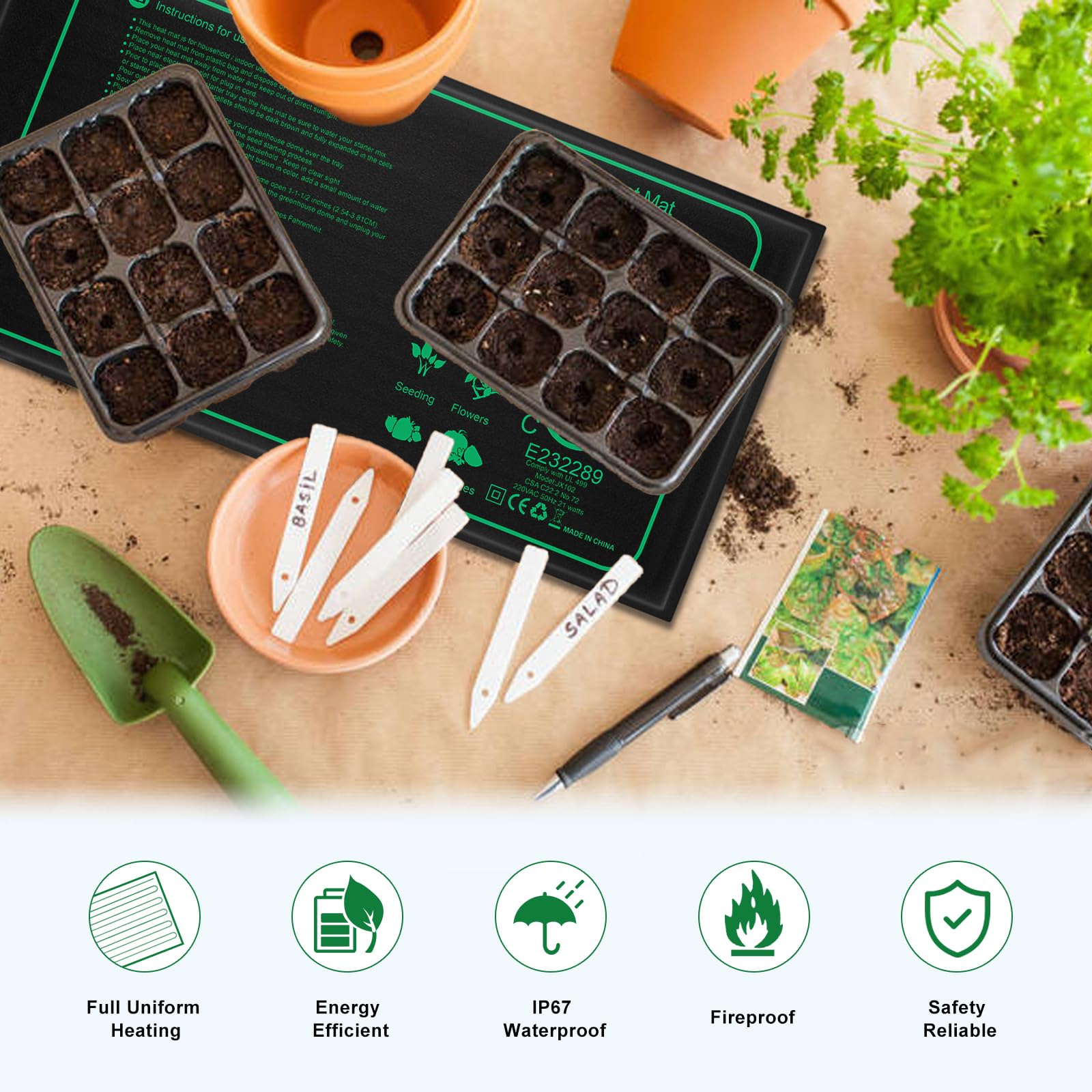 Heizmatte Pflanzen, Wärmematte für Sämling Germination und Haustier, 21W Reptil Dragon Temperatur Heizkissen Amphibien Pet Mat Wärmer Bett Matte Sicher und Haltbar, 25 * 52cm(2 Stück)