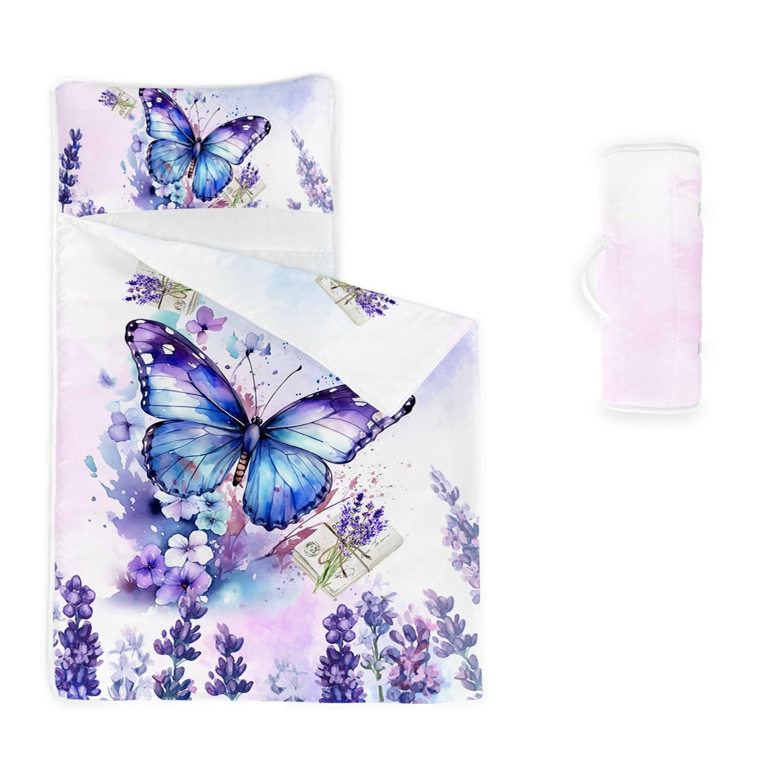 HOSIMA Nap Mat -Butterfly Lavender Sleeping Bag with Removable Pillow - Daycare and Sleepovers Preschool Kindergarten Bedding Set for Kids Toddler Boys Girls(Butterfly Lavender Standard) โ image 1