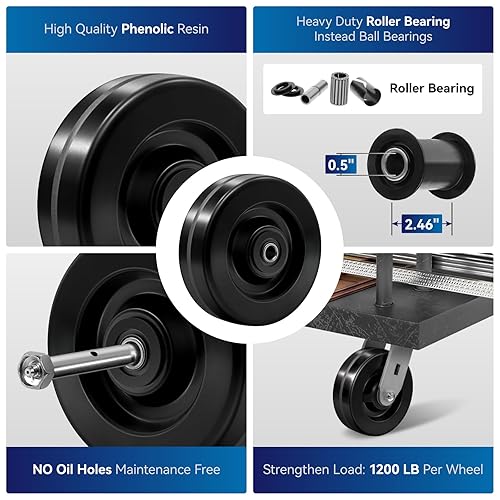 Miniatura 7 de Ruedas giratorias de 6 pulgadas, ruedas de alta resistencia, ruedas de remolque con fuerte capacidad de 1200 LB, alta resistencia a la temperatura