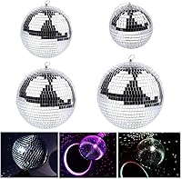 Vista 5 de Boshen Bola de espejo de discoteca de 8 pulgadas con anillo para colgar, luz de bola de discoteca plateada para fiesta, Navidad, DJ, escenario