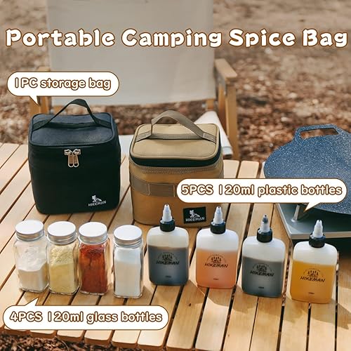 Miniatura 2 de HIKEMAN Juego de especias portátil para acampar con 9 recipientes de especias pimienta y sal para especias, bolsa de almacenamiento separable para