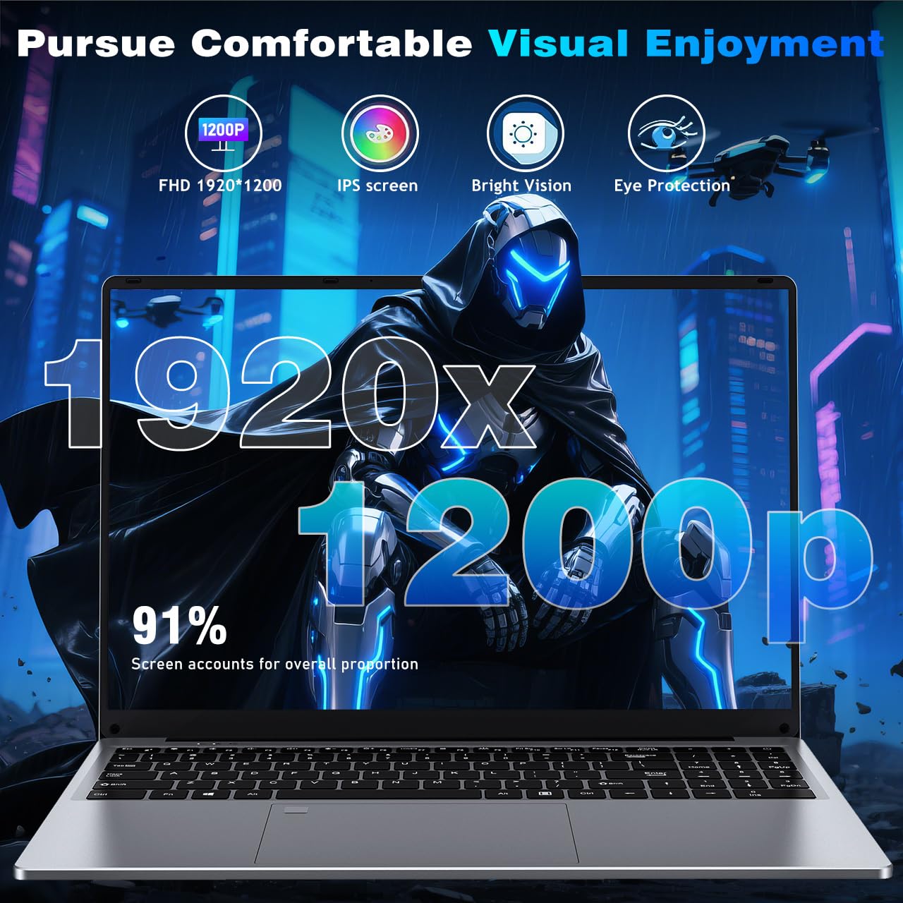 FUNYET Computer portatile da 16 pollici, Win 11 Laptop 16 GB di RAM, 1 TB di SSD, PC portatile Processore N100(fino a 3,4 GHz),6000 mAh Notebook, FHD 1920 x 1200, tastiera retroilluminata