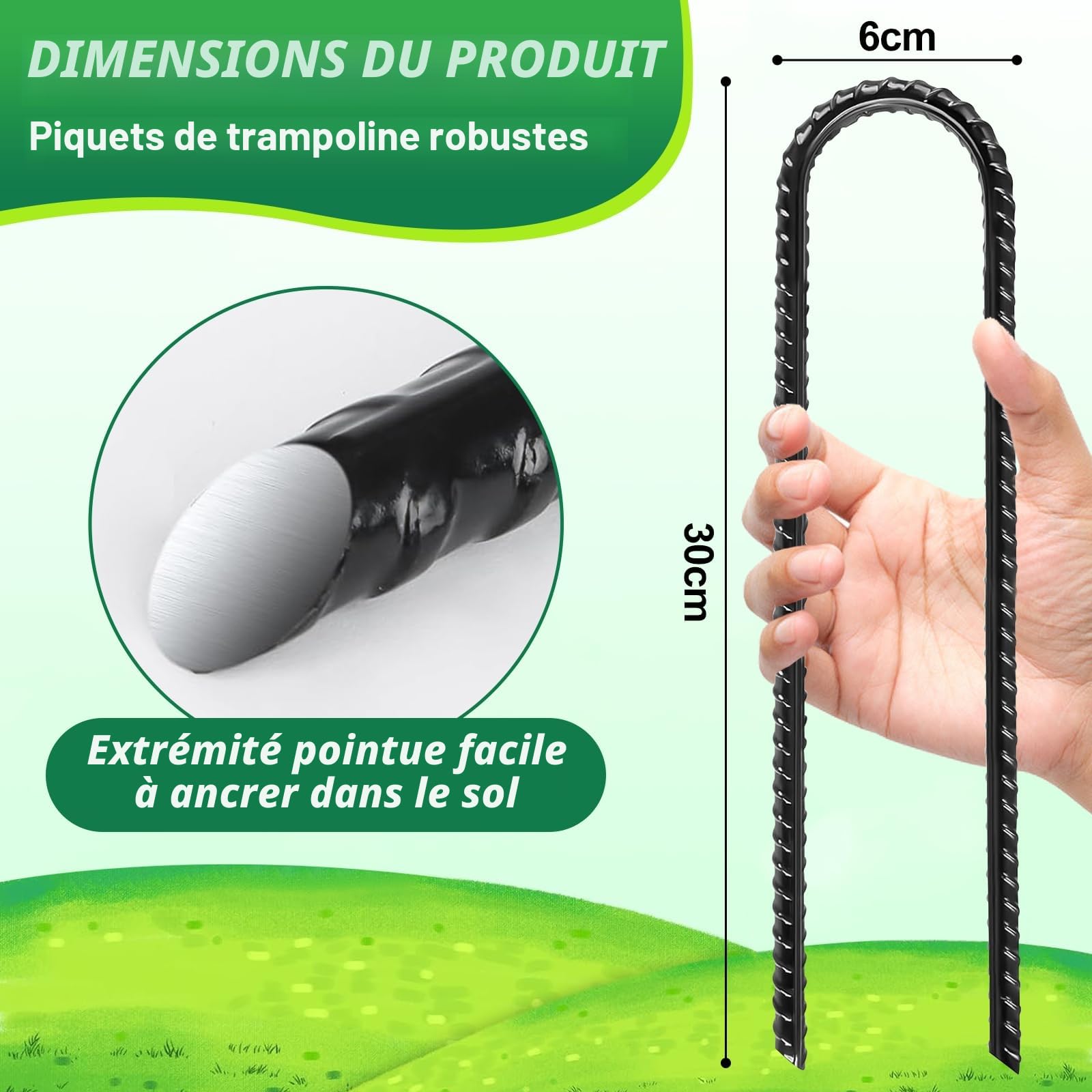 8 Pièces Sardines de Fixation en Acier Galvanisé 30cm - Piquets de Tente/Sol en U Résistants avec Crochets, pour Camping, Balançoire, Auvents, Trampoline