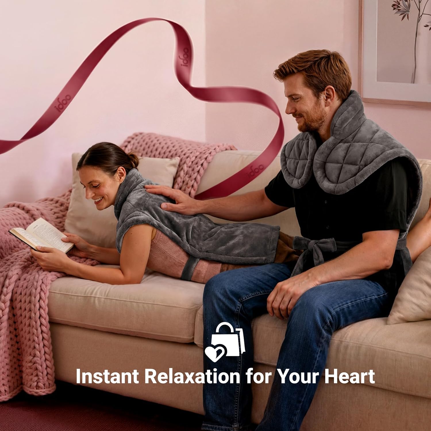 Valentines Day Gifts for Her Him Men Women, iDOO Heating Pad for Back Pain Relief, FSA Eligible Items, Weighted Electric Heat Pad for Neck Shoulders, 24"x37" Large Back Heated Wrap, ETL Certified - Image 2