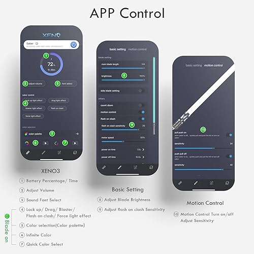 Miniatura 2 de CUSTOM SABER Sable de luz de oscilación suave RGBX sensible, 16 fuentes de sonido, Sable de luz de cambio de color infinito de control de