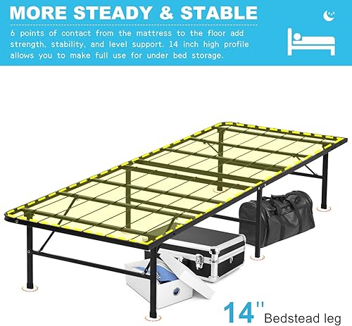 Miniatura 6 de Marco de cama individual de 14 pulgadas, plataforma de metal, base de colchón individual, sin necesidad de somier, listones de acero resistente,