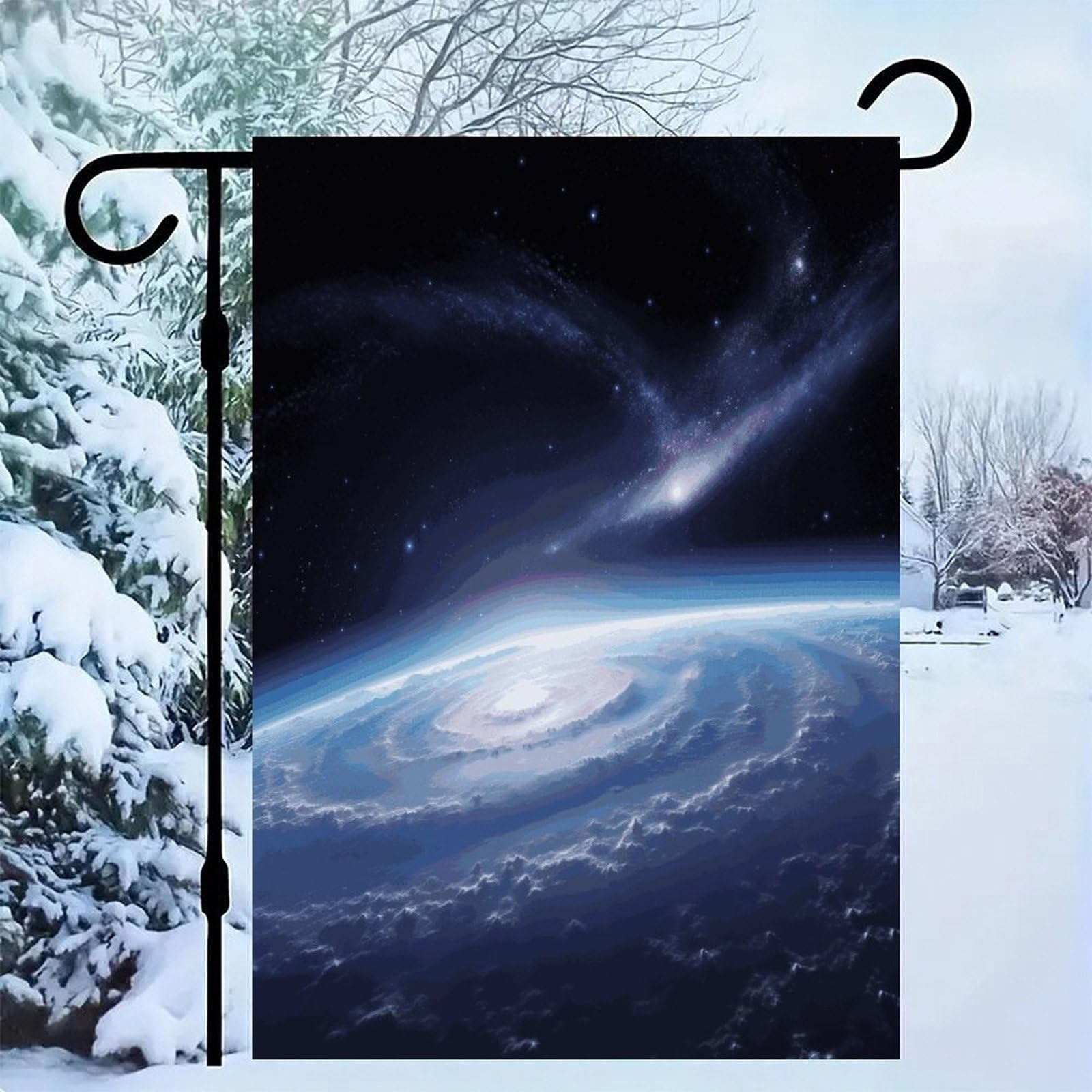 Bandera espacial de jardín de doble cara con acabado premium exterior