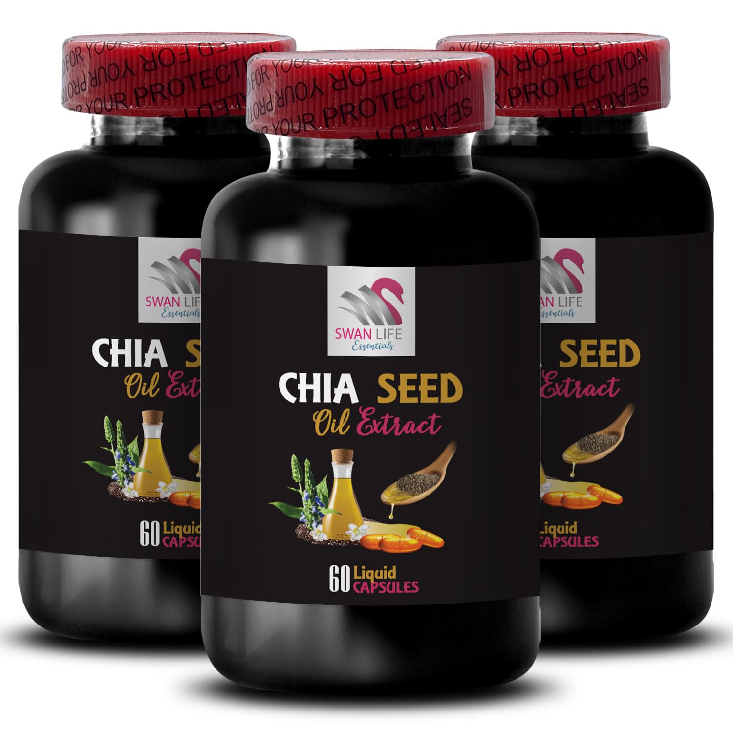 Organic chia - CHIA SEED OIL EXTRACT - Body hydration, Glossy finish, Pure hydration, Hair shine, Silky finish, Radiant skin, Organic oil, Glow enhancer, Chia benefits, Facial oil 3 Bottle 180 Caps