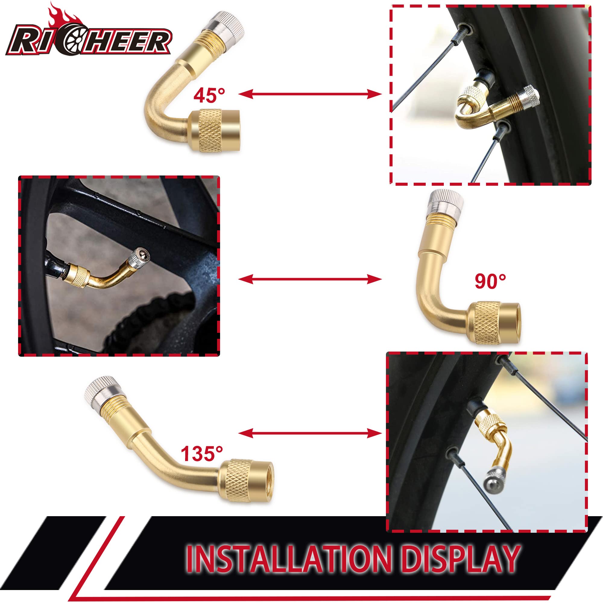 Cosswe 6 valvole ad angolo di 90 gradi, in ottone e gomma, misura universale per auto, camion, moto, tappo stelo valvola pneumatico