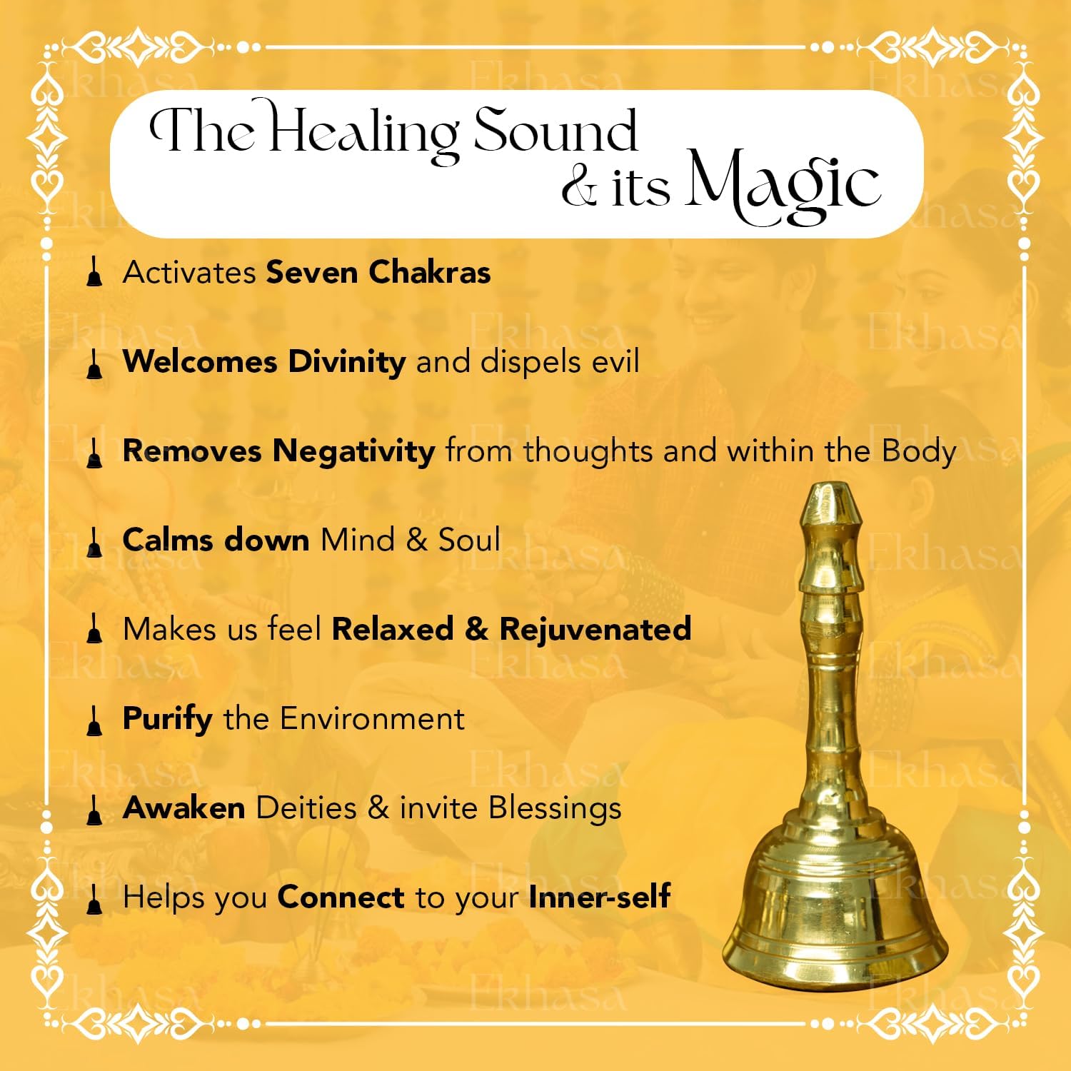 Ekhasa 100% Pure Brass Gol Ghanti for Pooja | Handcrafted Pooja Bell for Mandir | Pooja Ghanti for Home | Mandir Ghanti for Pooja | Ganti for Pooja | Puja Ghanti for Home (Size: 4 inch)