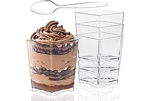 Square Plastic Dessert Cups with Spoons (50 Pack)
