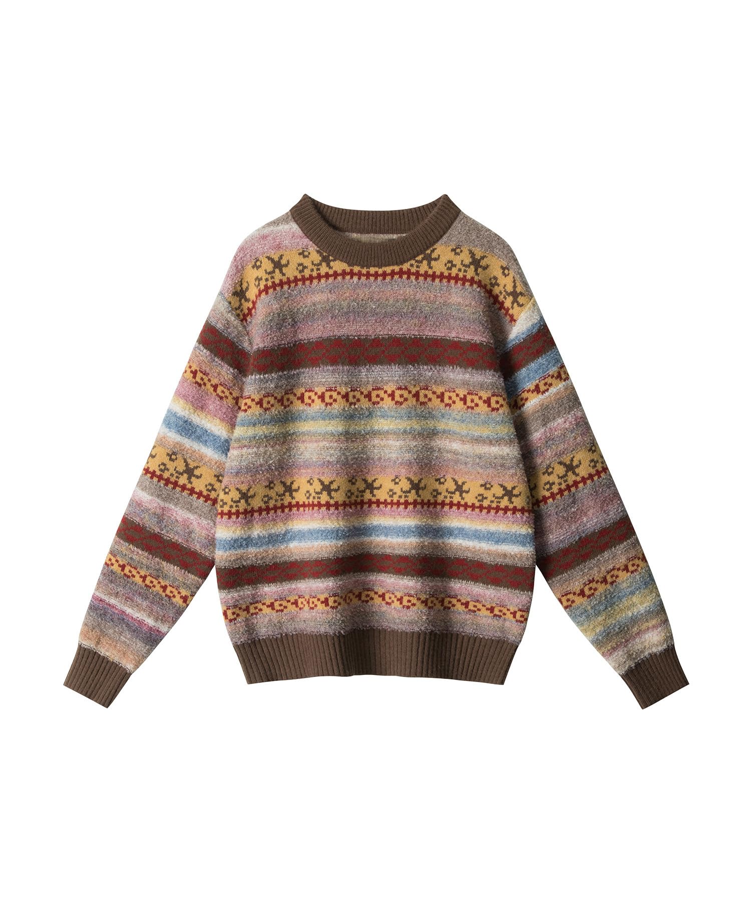 Bakyarder Unisex Fair Isle Knit Sweater Soft Cozy Crewneck Pullover Vintage Multi Color Pattern