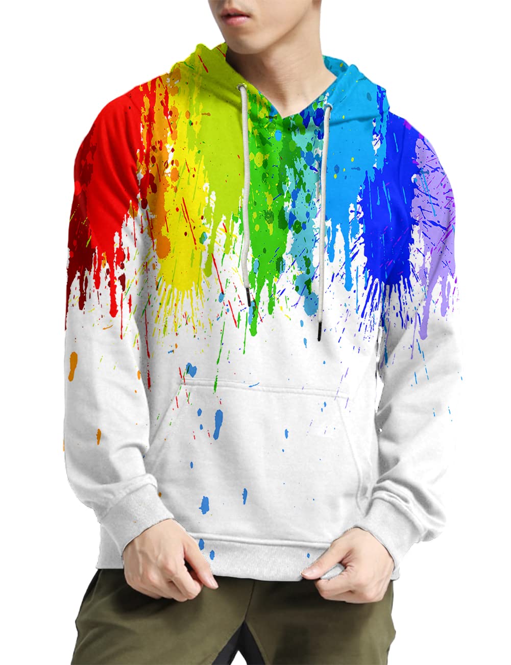 Syaimn Unisex bluzy z kapturem z nadrukiem 3D, na co dzień, trening, bluza z kapturem, Biały 28, XXL
