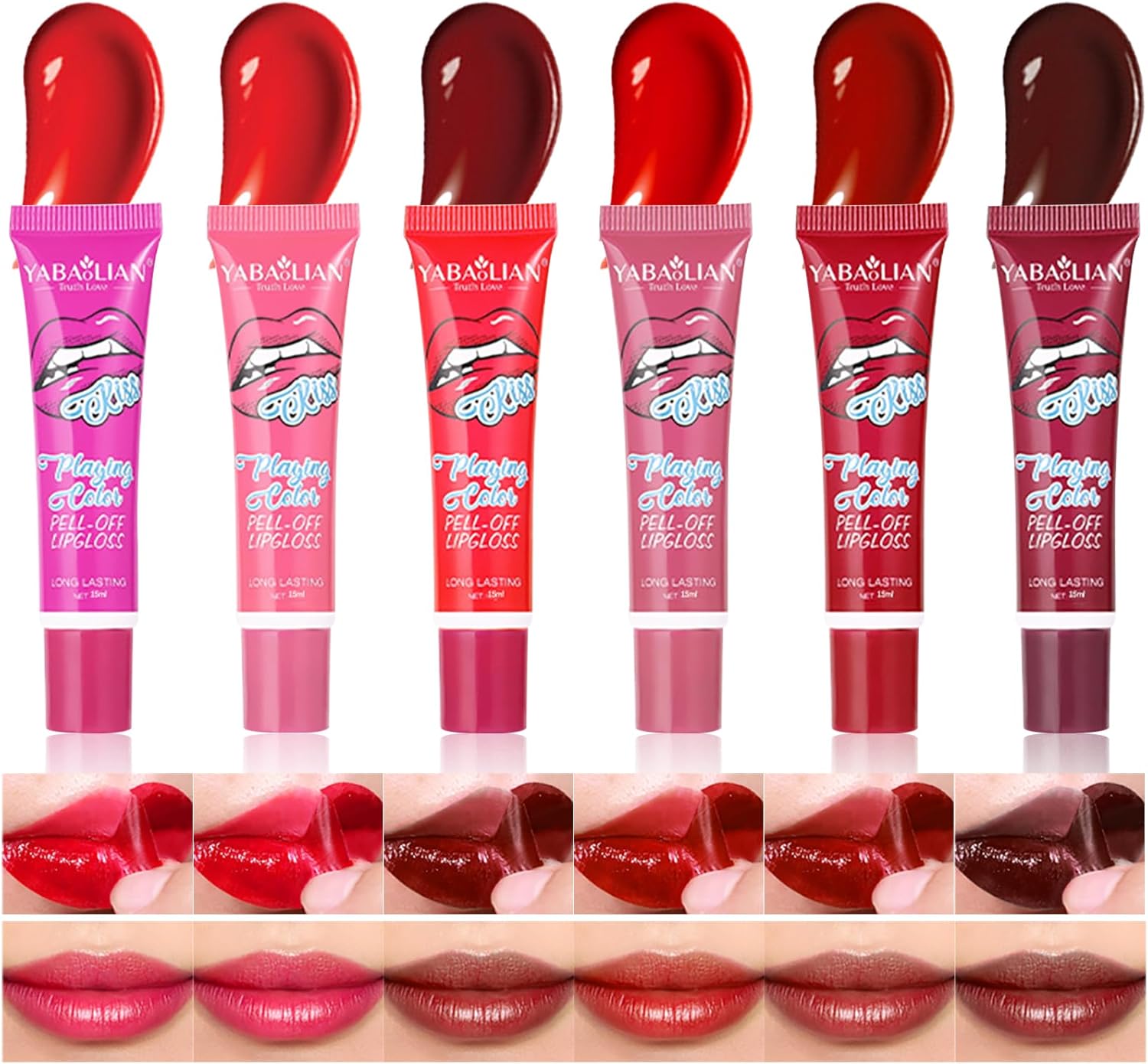 Peel Off Lip Stain, 6 Colours, Tattoo Color Lip Gloss, Durable Waterproof Tattoo Lip Gloss, Non-Stick Cup Waterproof Liquid Lipstick Makeup, 178