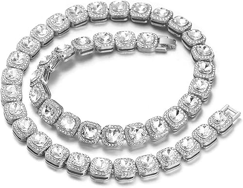 Miniatura 2 de Halukakah Cadena de oro con diamantes agrupados para perros grandes, collar de cadena de tenis, chapado en oro blanco platino VVS, diamantes de