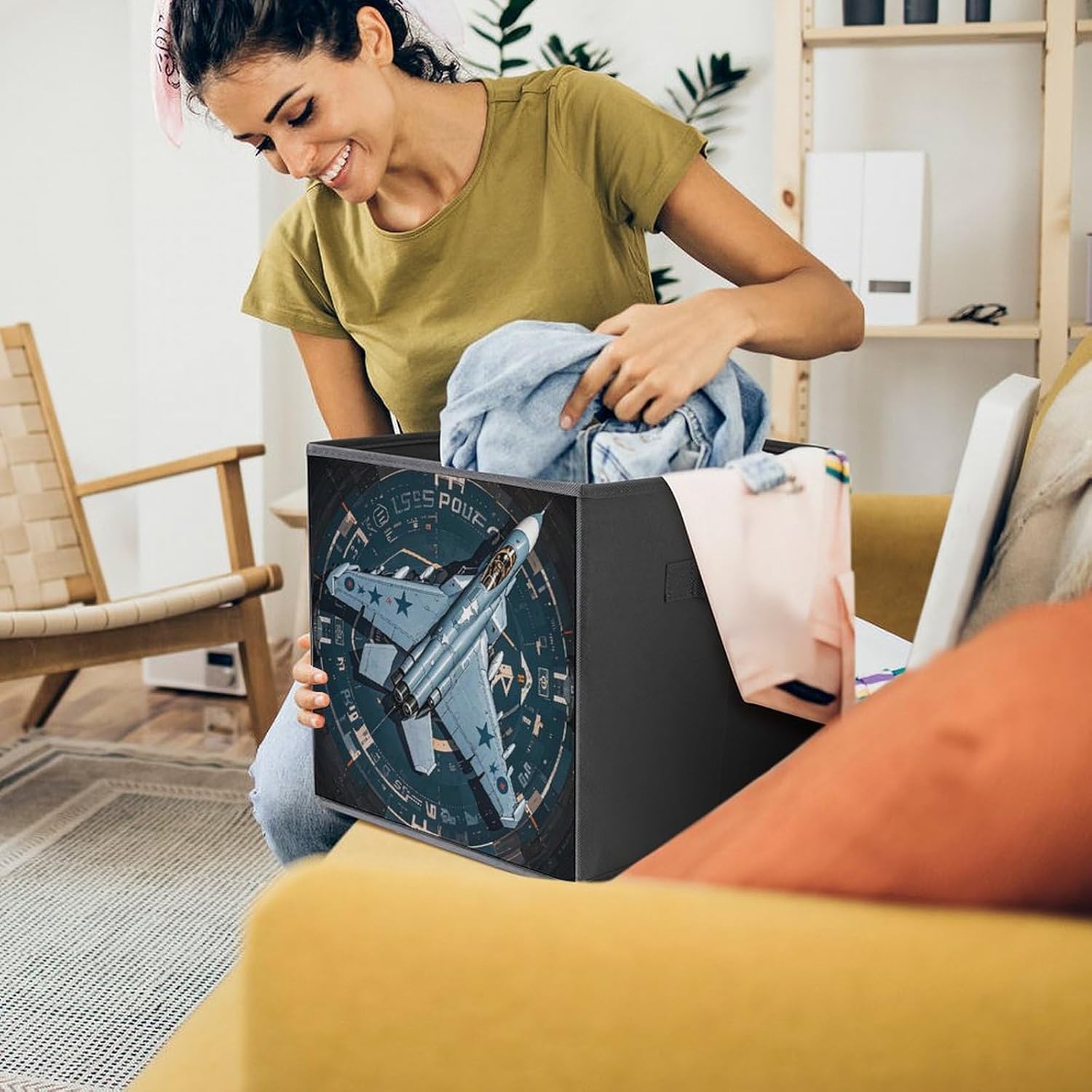 Air Force Fighter Jet Foldable Storage Box with Handles, Durable Oxford Storage Cubes, 2PCS Collapsible Closet Organizer for Home, Shelf, Office, Travel