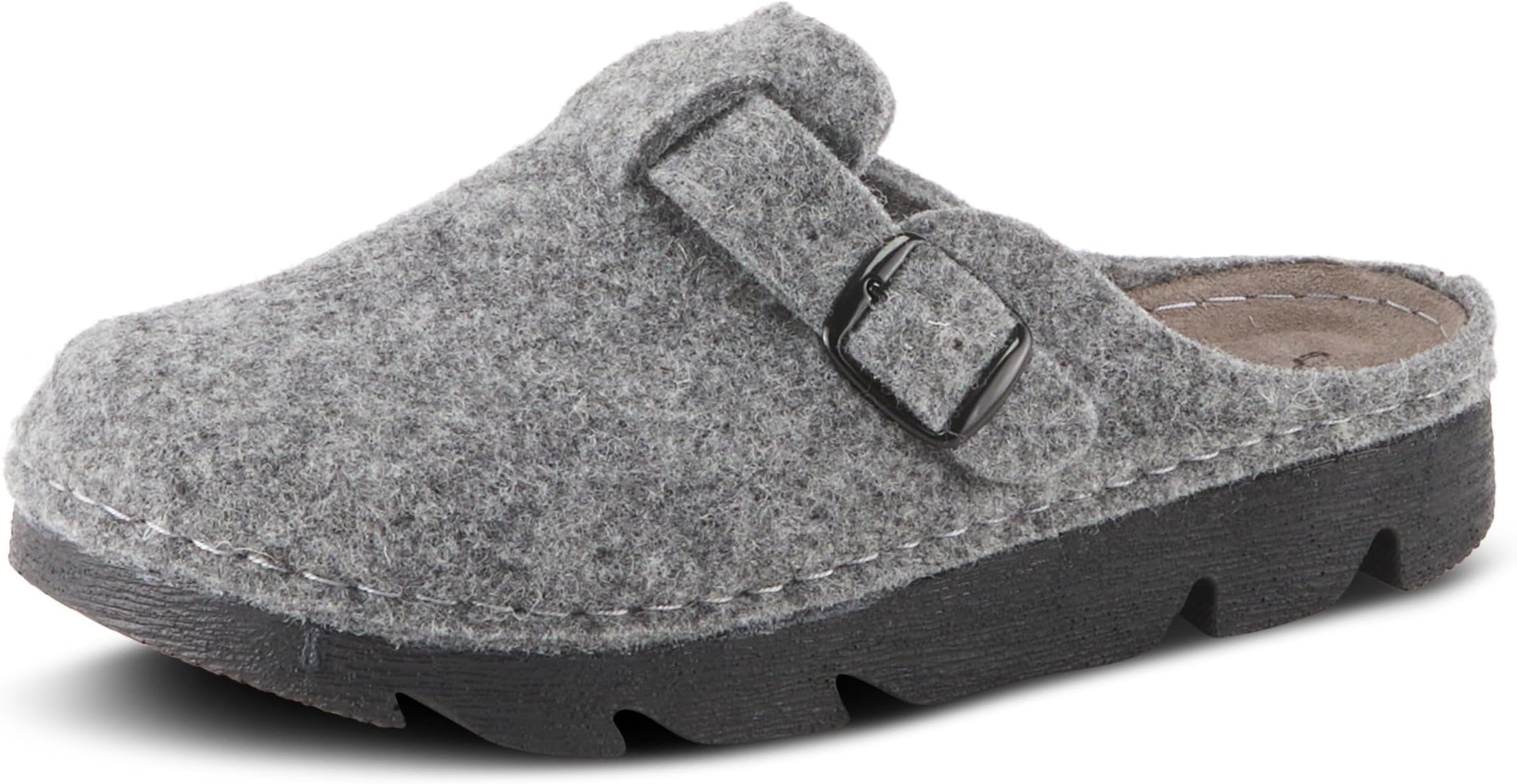 Clogger Indoor and Outdoor Slip On Slippers for Women | Wool Felt Upper, Real Suede Insole, Machine Washable, Decorative Buckle Strap, Comfortable Design