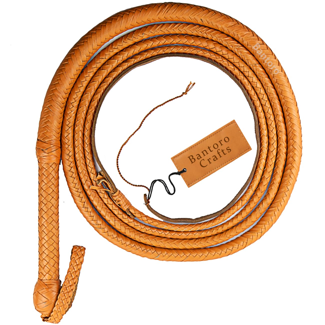 Bantoro CraftsIndiana Jones Whip Kangaroo Leather Bull Whip 4 to 24 Feet / 1.2 to 7.3 meter Leather Bullwhip Equestrian, Leather Belly & Leather Bolster Inside, Brown Bullwhip