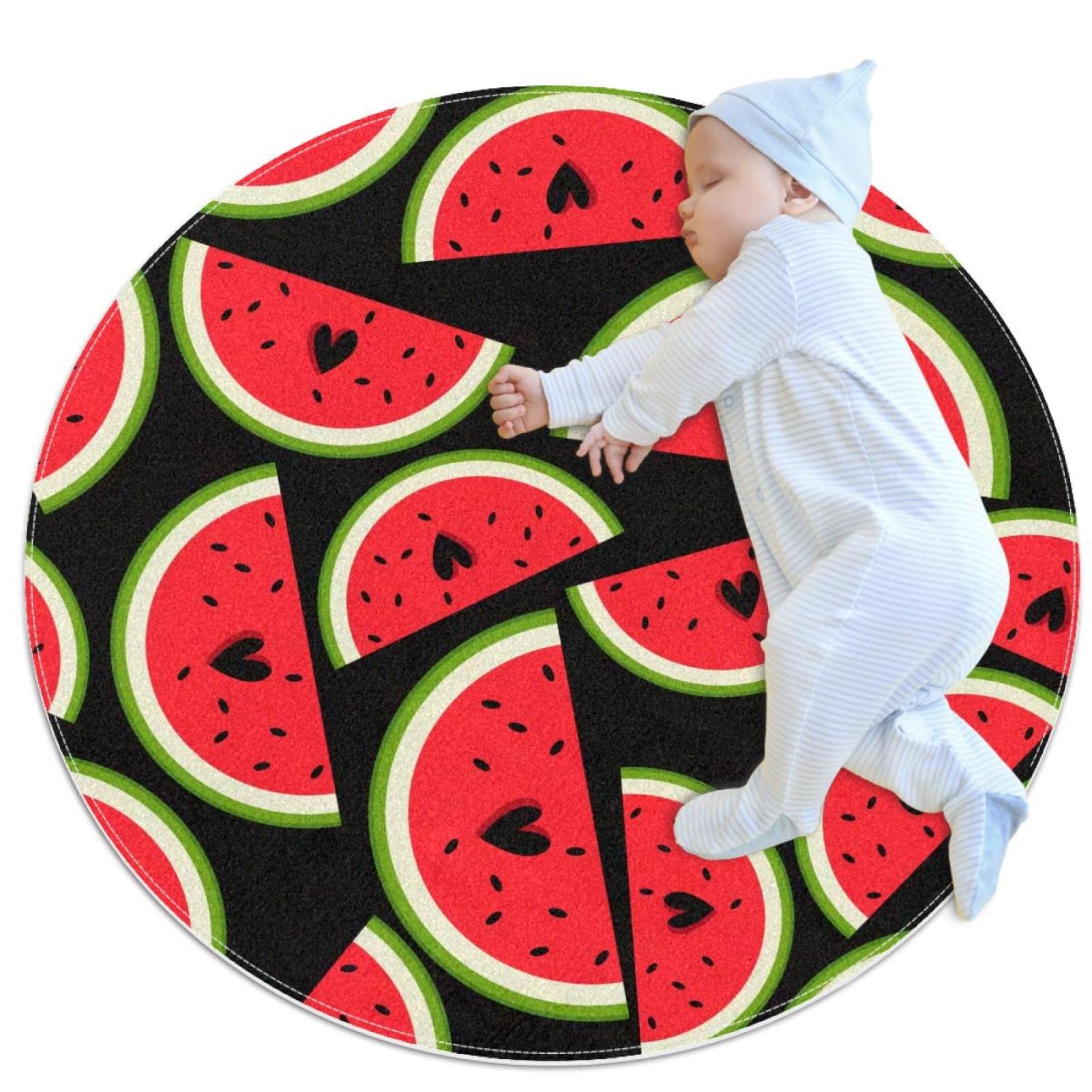 Tapis pastèque JDEZ forme ronde motif coloré original 100cm