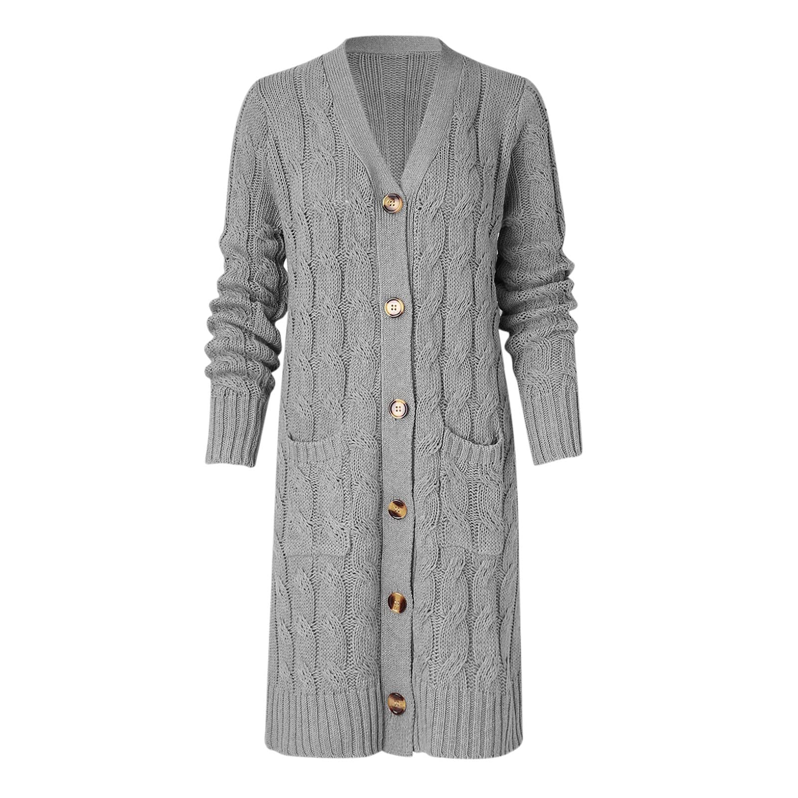 Generisch Cárdigan largo para mujer con botones, abrigo de punto grueso, cálido, con bolsillos, abrigo de punto de manga larga, chaqueta de punto grueso ligero con botones, cárdigan informal para uso