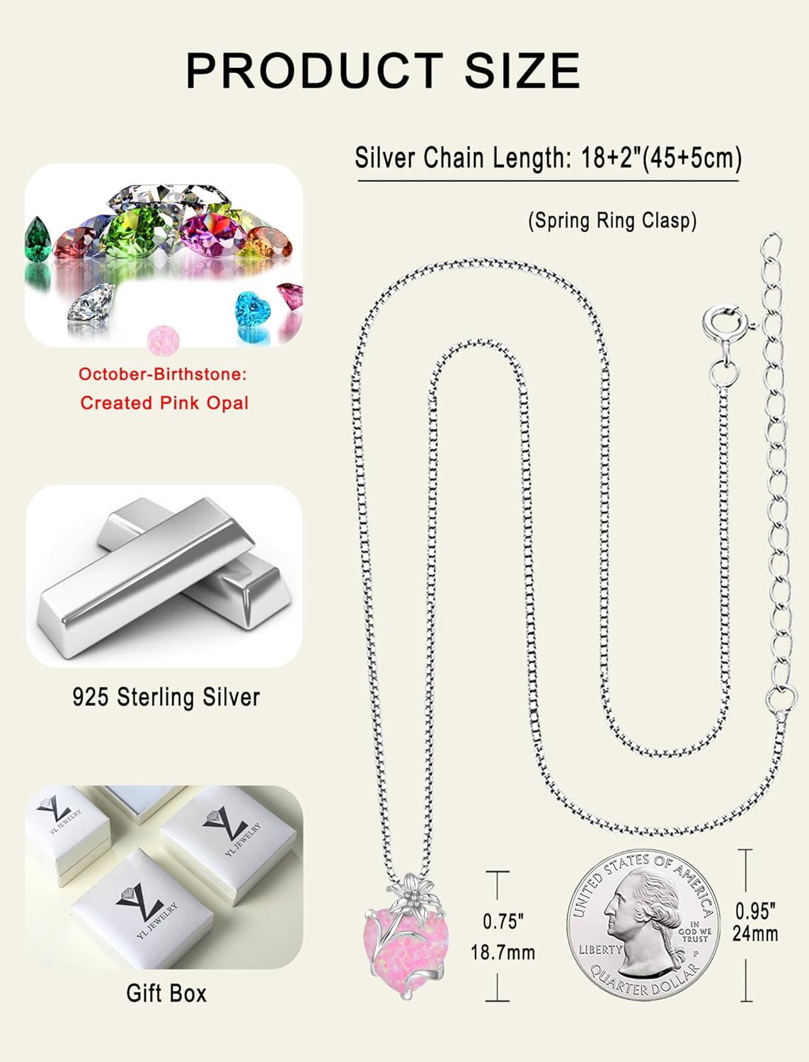 YL Heart Necklace for Women 925 Sterling Silver Lily Pendant Created Opal Flower Jewelry