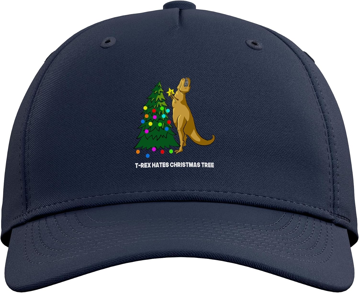 T-Rex Hates Christmas Tree Dinosaur Dino Merry Xmas Funny Adjustable Baseball Hat image 2