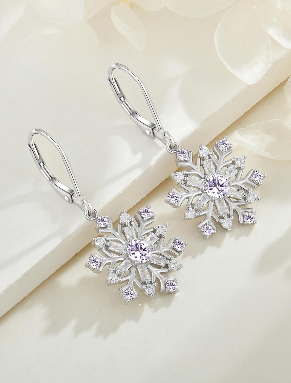 Snowflakes Dangle Earrings Sterling Silver Frozen Drop Earring Birthstone Leverback Jewelry for Women
