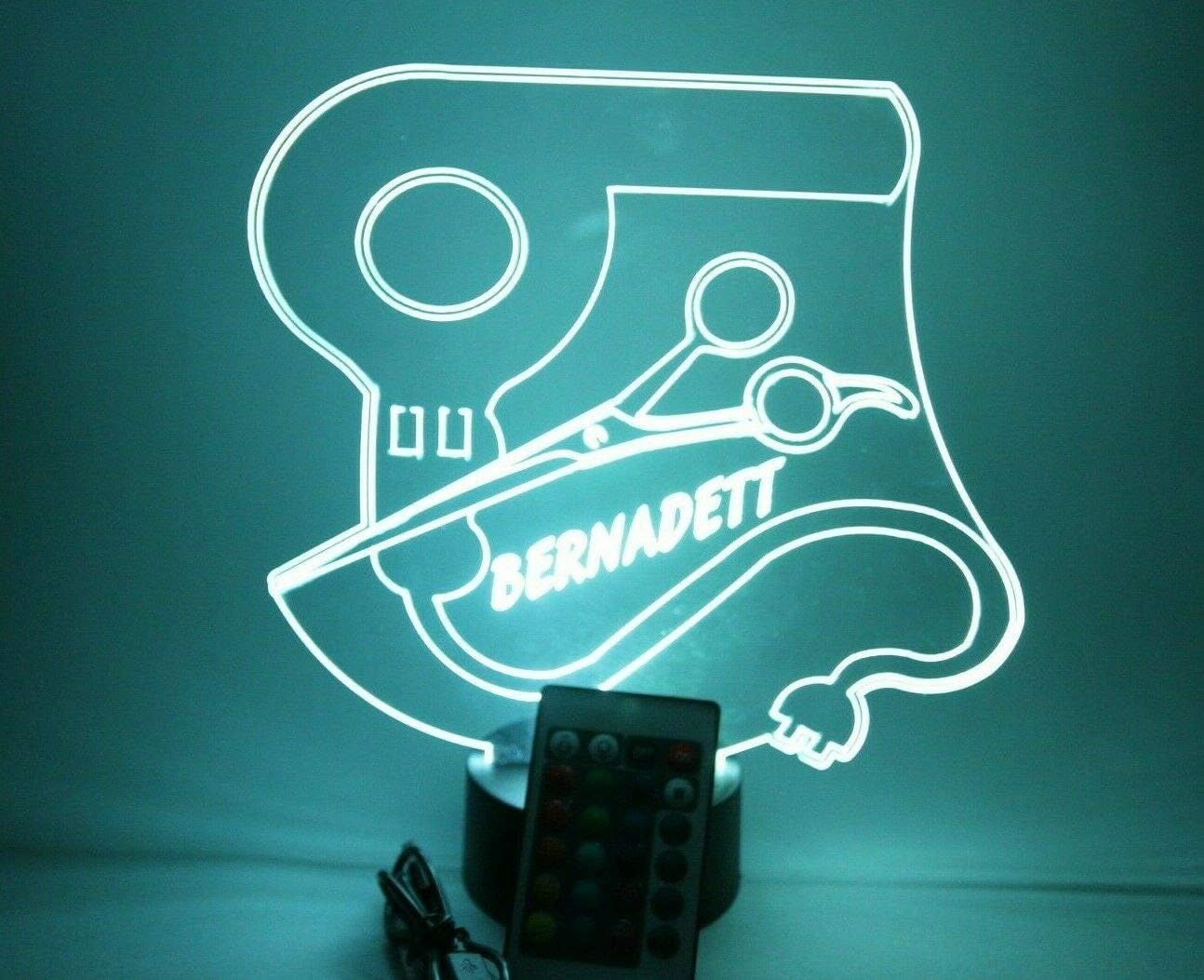 MIRROR MANIA Blow Dryer & Scissors Night Light Up LED Personalized Hair Stylist Dresser Cut Beauty Salon Engraved Table Lamp, It's Wow, with Remote, 16 Color Options, Free Engraved, Great Gift