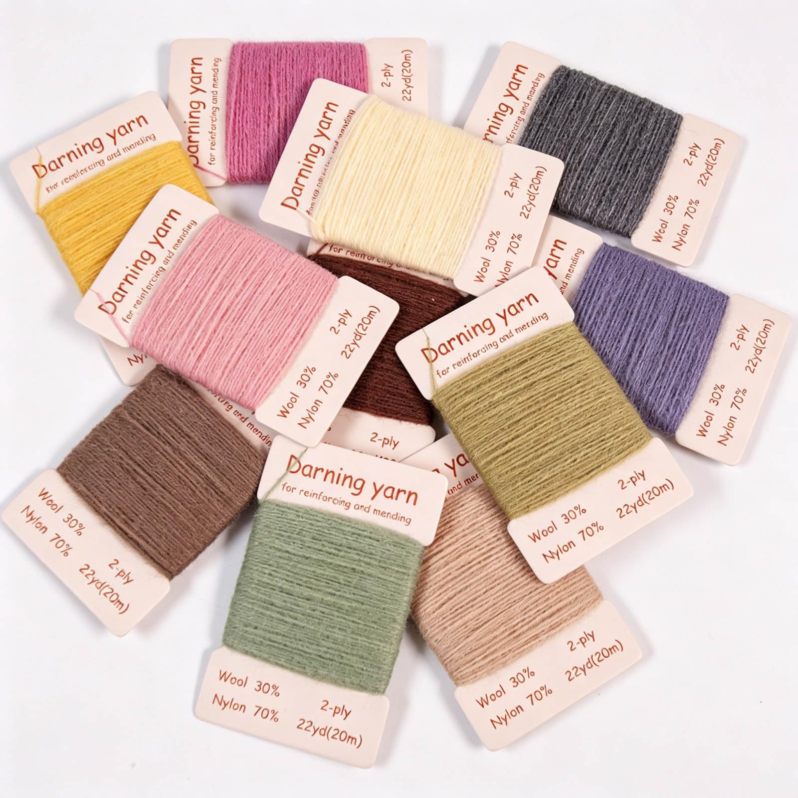 PANGBOER Juego de 48 hilos de lana de colores con aguja de coser, peine de lana, peine para zurcir, suéter, zurcir prendas y reparación de muñecas de, hilo de mezcla de poliamida