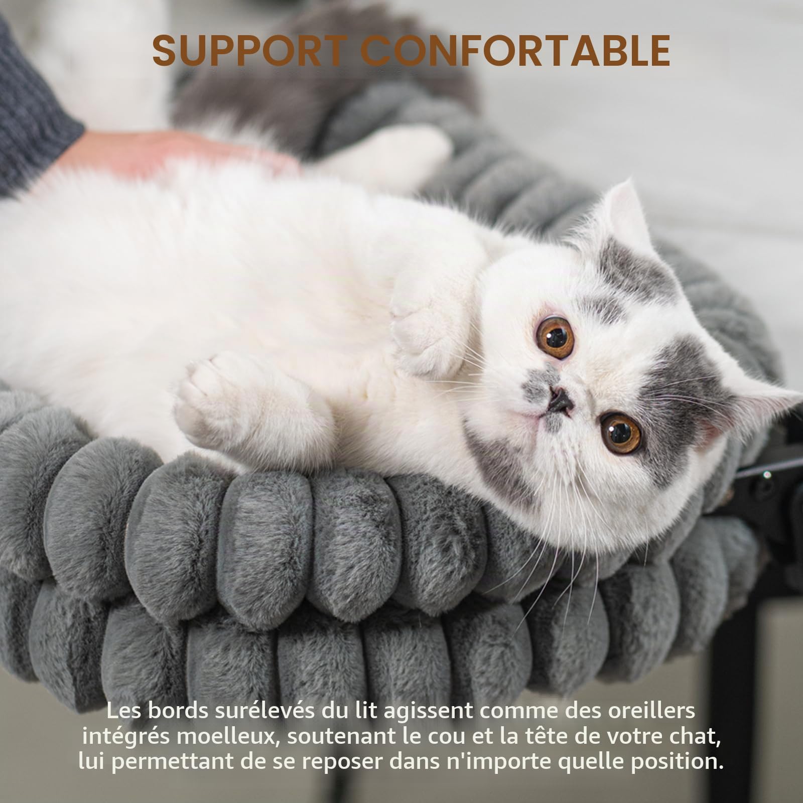 CheerPals Lit pour Chat Bureau Pliable, Hamac Chat Suspendu avec Support en Métal Robuste (2 KG), Panier Réversible Hiver/Été pour Table, 60x38x12 cm