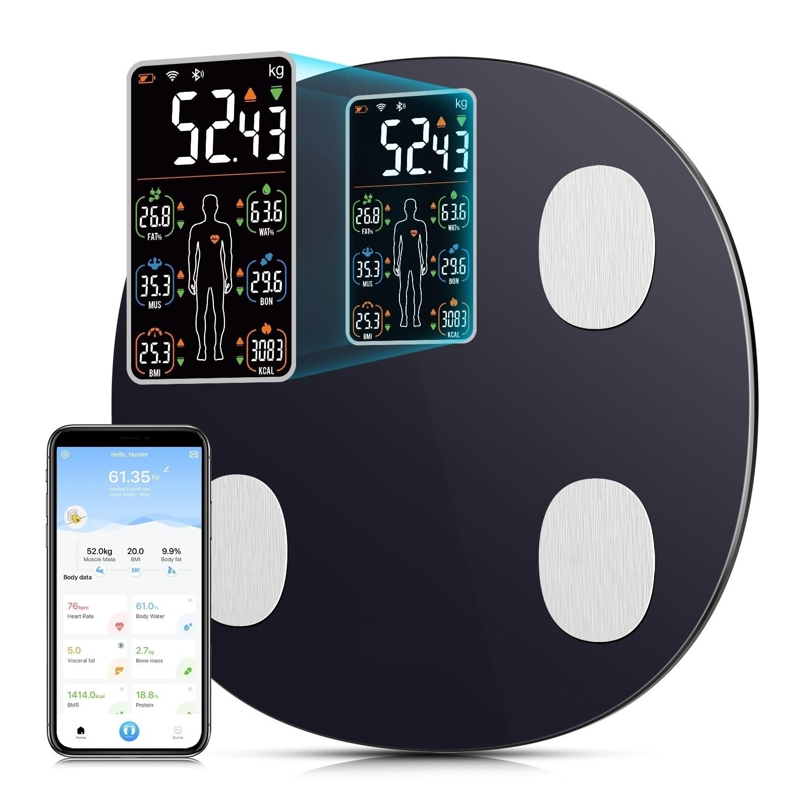 Báscula De Grasa Corporal, Peso, Inteligente Con Pantalla For, BMI, Baño Digital Bluetooth Preciso FáCil De Leer