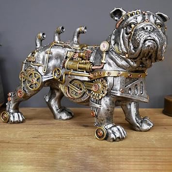 Bulldog Statue and Carved Sculpture Mechanical Punk Style Dog Animal Steampunk Modern Home Decor Resin for Coffee Table, Living Room, Entrance, Shelf Decor Bulldog