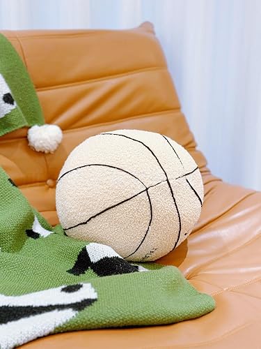 Miniatura 5 de Almohada de baloncesto de 9.8 pulgadas, almohada de felpa para regalo para el hogar, expresión divertida, decoración de habitación infantil (beige)