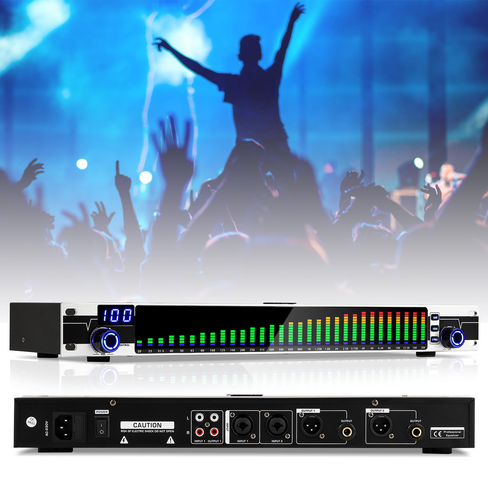 Photo 1 of NEWTRY Audio Spectrum Analyzer, 31-Band Equalizer Home Audio, 1U Digital Audio Spectrum Analyzer, Stereo Equalizer Real Time Frequency Level Display 110V