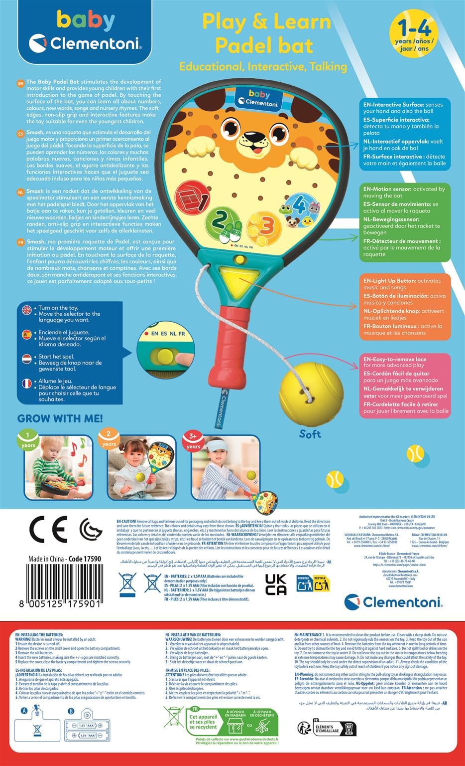 Clementoni Play & Learn Padel Bat for Babies, Light/Pastel/Vibrant, Small - Image 3