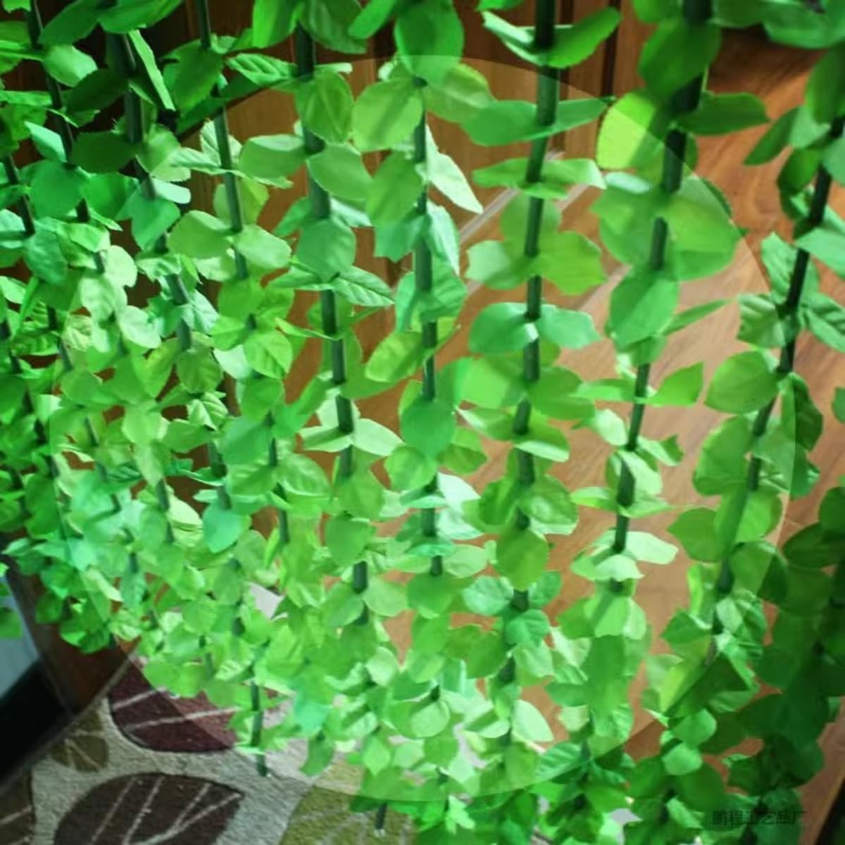 Rideau de Porte décoratif à Perles en Forme de Feuille de Bambou Verte, Rideau à chaînette pour intimité, 70 cm à 120 cm, Rideau à Rayures et Pompons (100 x 200 cm)