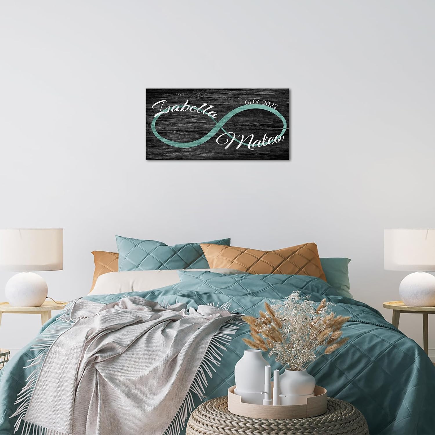 iLOOKLiKE Personalized Couple'S Names and Special Date on Infinity Sign Canvas Wall Art Custom Romantic Infinity Pictures Painting Home Decor for Him Her Wife Husband Wedding Newlywed Engagement