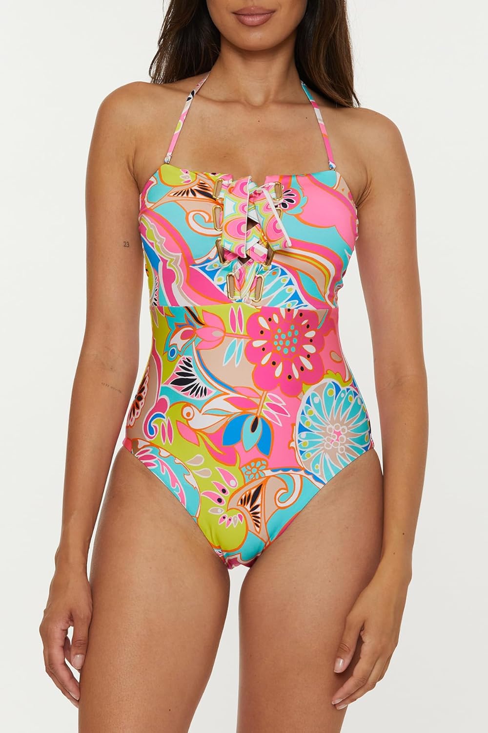 Trina Turk Womens Venus Bandeau Lace Up One Piece Swimsuit, Adjustable, Bathing Suits for Women - Image 3