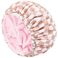 Vista 9 de Gorro de ducha para mujer, gorro de baño negro, reversible, grande, impermeable, ajustable, forro de rizo y banda elástica, dobladillo elástico