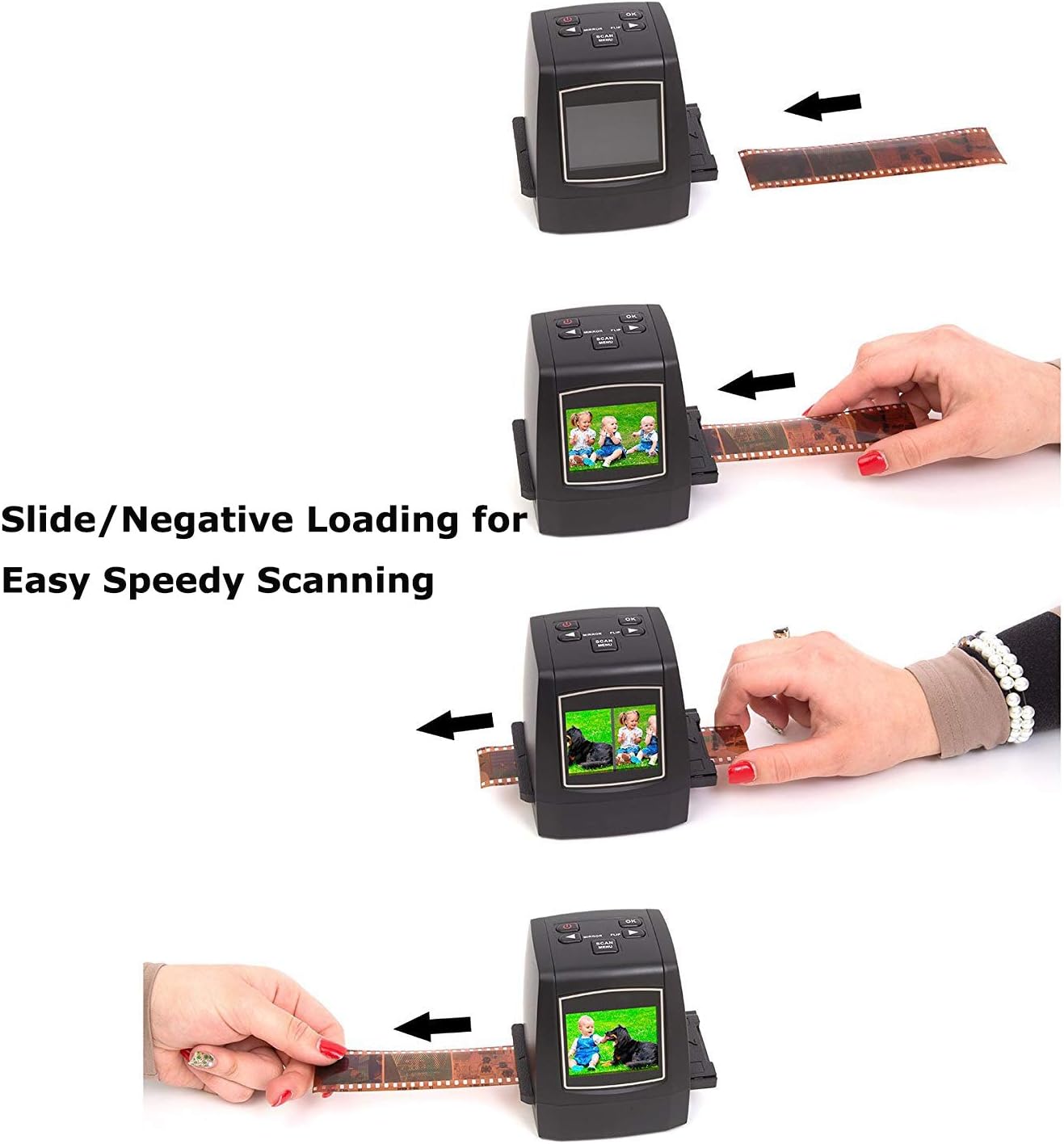 Get Discount 70% Price All-in-1 Film&Slide Scanner w/Speed-Load Adapters for 35mm Negative & Slides, 110, 126, Super 8 Films 14/22 Megapixel Images-2.4inch LCD -Support SD Card Up to 32GB(not Included)-with USA Plug