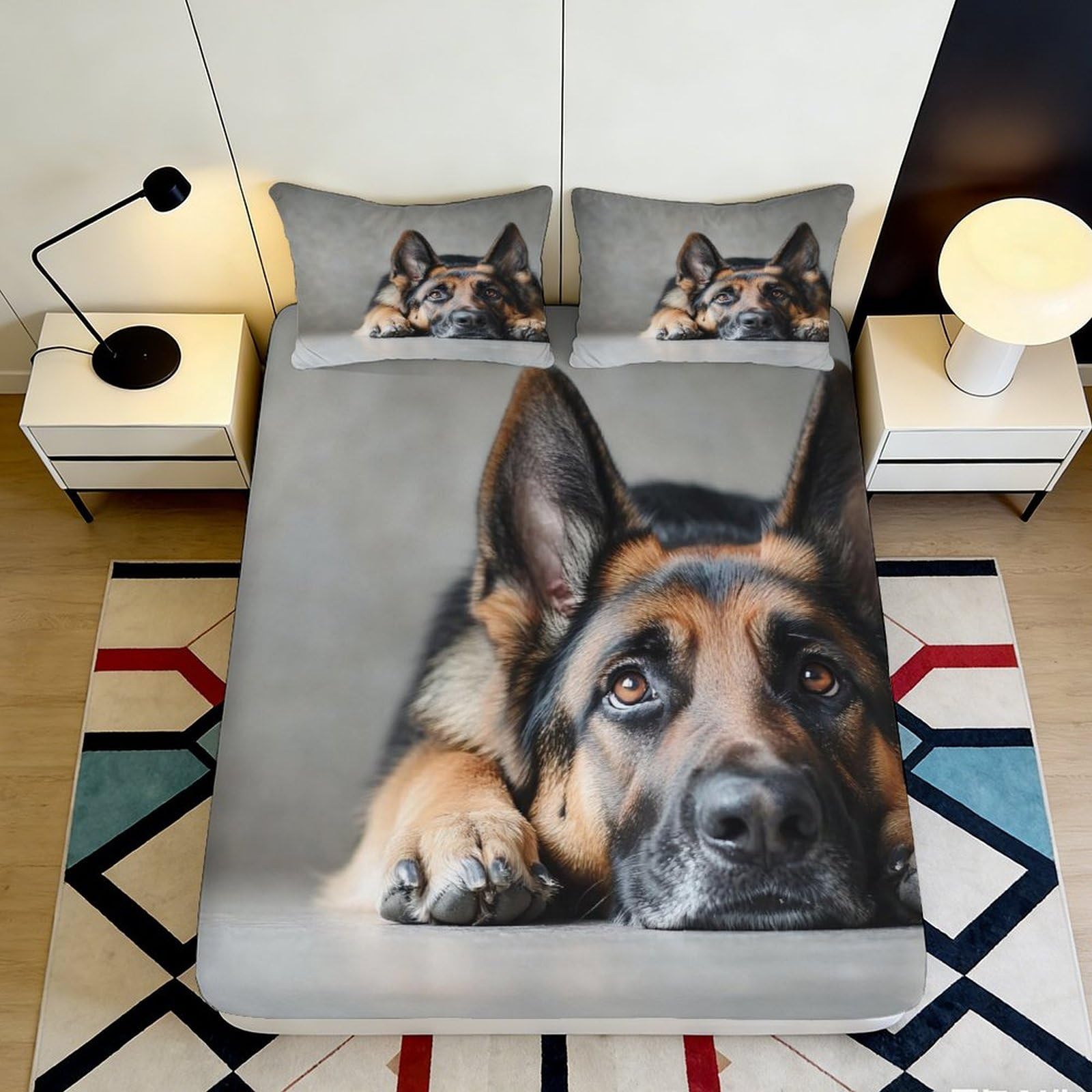 Jqzkxnhpbr Style-1 3D Printed German Shepherd Fitted Sheet Microfiber Soft Breathable Dog Art Bed Cover For Bedroom Guest Room Decor 90X200x25cm