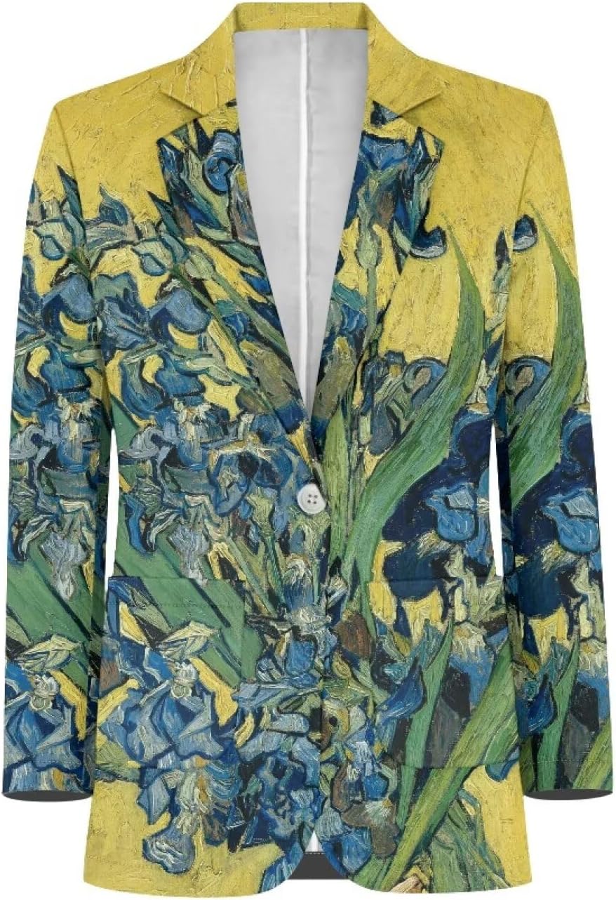 Oil Painting Printed Parties Women's Blazer Long Sleeve Blazer Jackets with Pockets Single Button Jacket Blazer
