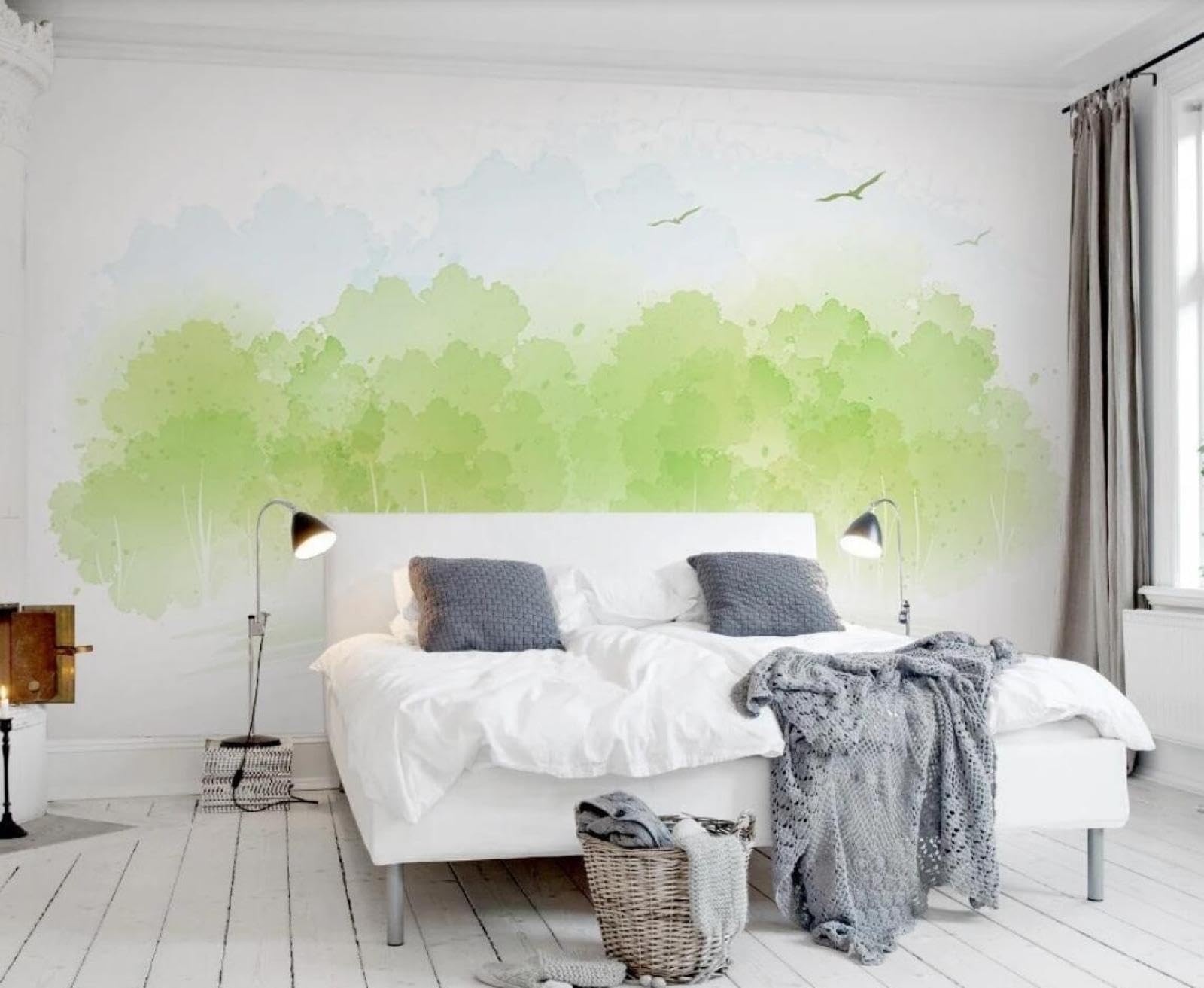 Papier peint panoramique arbre abstrait vert 3D tapisserie intissée
