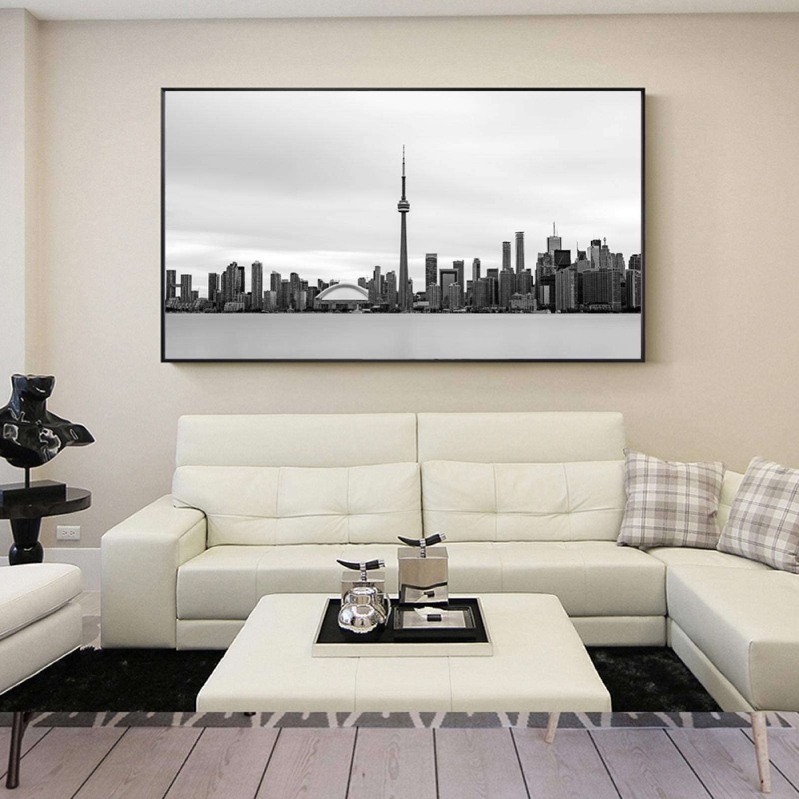 Guying Art Frameless Black And White Toronto Skyline Vintage Posters And Prints Realist Toronto Landscape Wall Art Canvas Pictures For Living Room 70X100cm(28X39in)