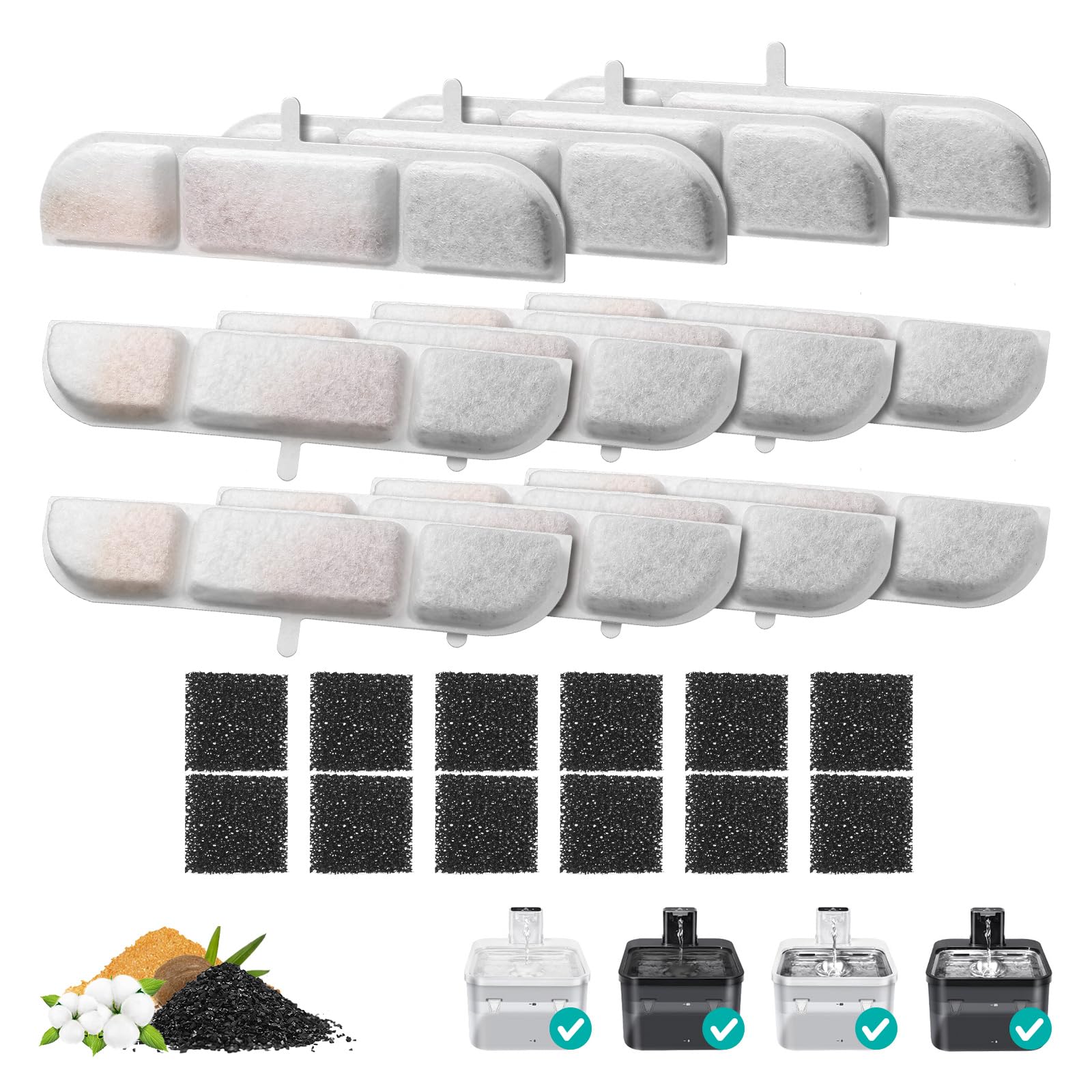 12 Packs Replacement Filters for Battery Operated Cat Water Fountain, 6 Set Pet Fountain Filter for 84oz/2.5L Wireless Cat Drinking Fountain Indoor,