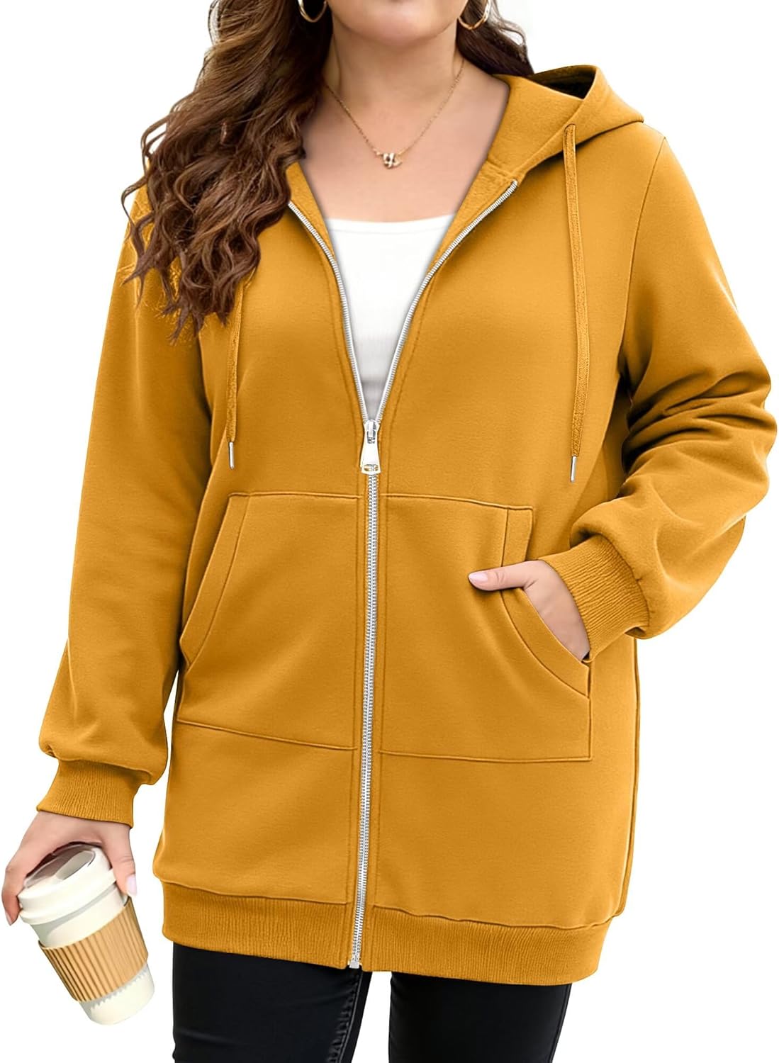 StunShow Womens Plus Size Hoodies Zip Up Oversized Y2k Drawstring Sweatshirt Casual 2025 Fleece Jacket with Pocket - Image 3