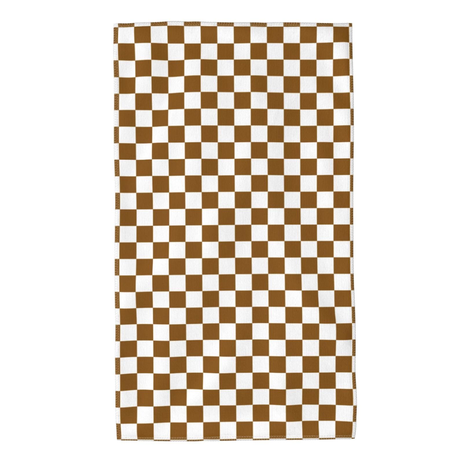Anceky Brown White Checkered Chessboard Flag Towels Absorbent Quick Drying Hand Towels for Face Hair Bath 27.5x16in